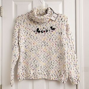 Disney Mickey Mouse Chunky Knit Sweater Multicolor Confetti Embroidered NWT